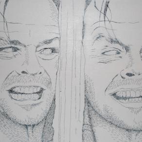 archivio jack nicholson - smalto su tavola e graffette - 120x80