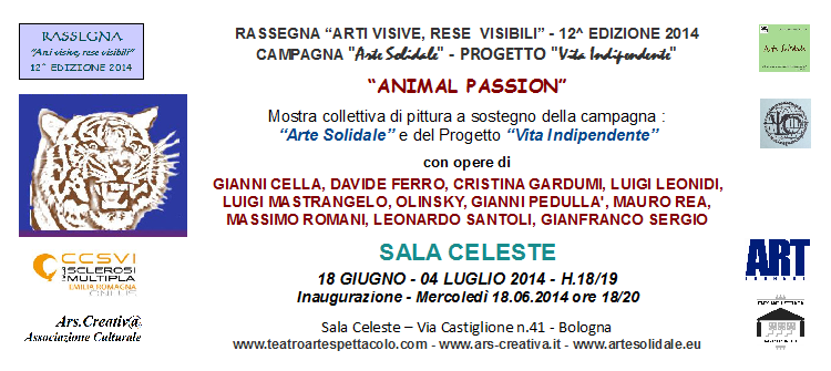 Invito Mostra collettiva di pittura "Animal Passion" a Bologna in Sala Celeste