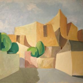 Carmelo Belli (Italia) – Borgo assolato - olio su cartone telato - 60 x 50