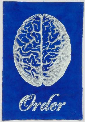 Order on handmade Blue lacquered paper, medical brain screen print