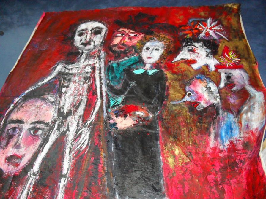 -Selbstbildnis mit James Ensor und die Masken-213 x 200 cm,Acryl auf Leinwandtuch