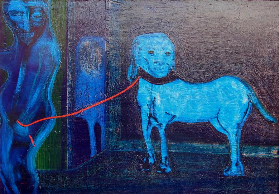 Nocturne, Narcissus and the dog. mixed media, canvas 120x80