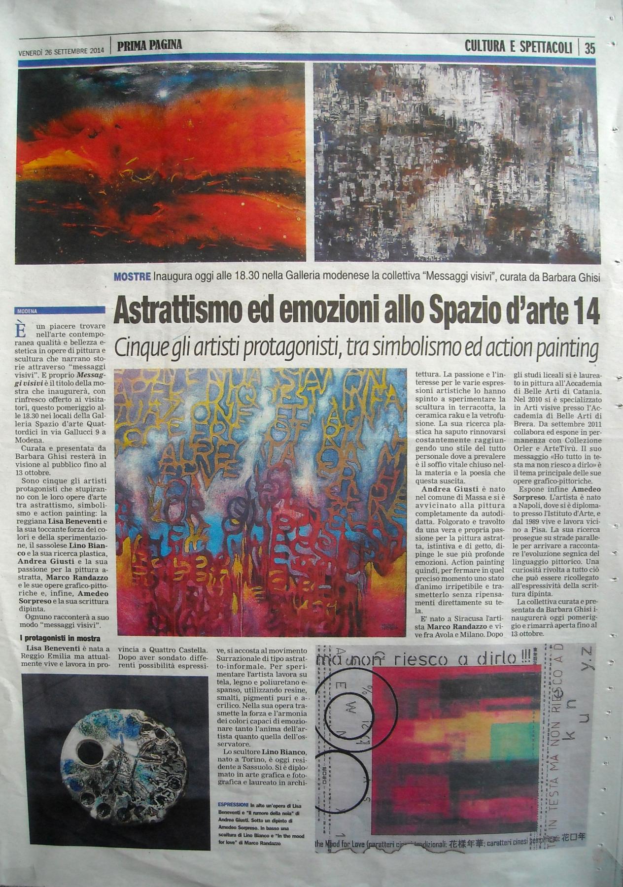 Inaugurazione mostra MESSAGGI VISIVI allo SPAZIO D'ARTE14 di MODENA