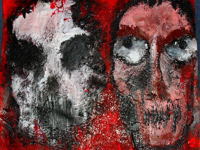 Faces of Death-Acryl,Strukturgel auf Leinwandtuch ,30 x 30 cm