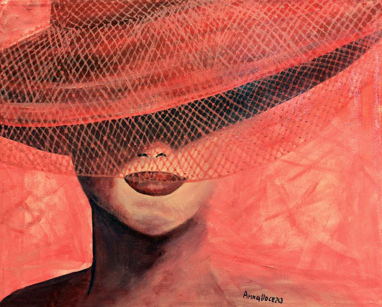 donna con cappello e veletta- acrilico su tela - febbraio '14 - 40x50