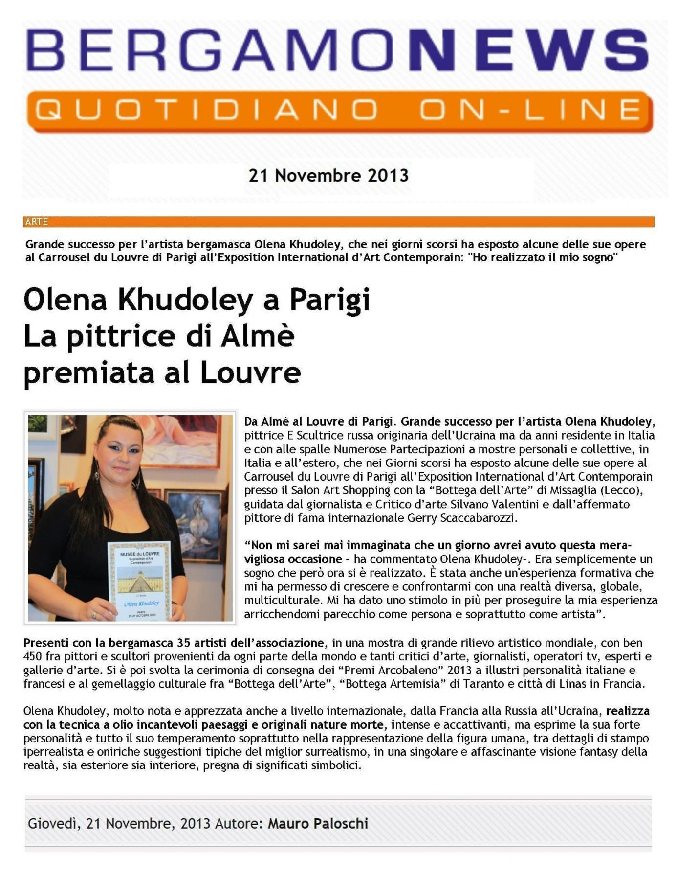 .Olena Khudoley in Paris The painter of Alme awarded at the Louvre