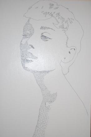 audrey hepburn - smalto acrilico e graffette sul tavola 80x120