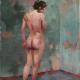 Adam Wojnar - The study of nude woman in blueshades - olio su tela - 36 x 66