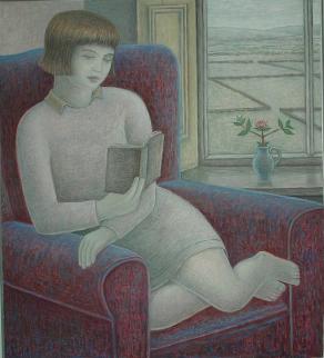 Girl Reading in Armchair