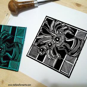 Incisione Linocut - Vaso con Fiori