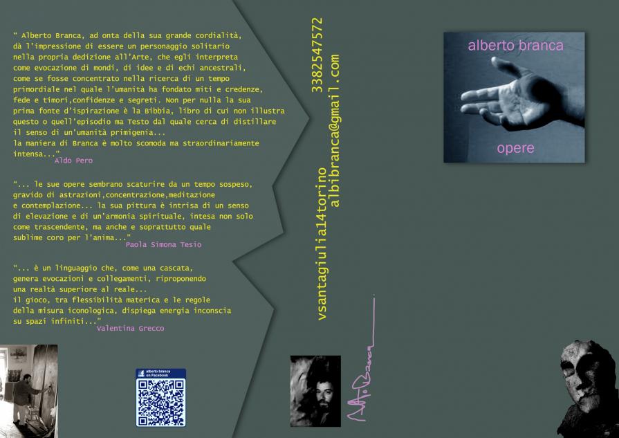 Brochure di Alberto Branca con testo critico di Aldo Pero, Paola Simona Tesio e Valentina Grecco