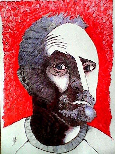 Cesare (Biro rossa, blu e nera, pennarello rosso)