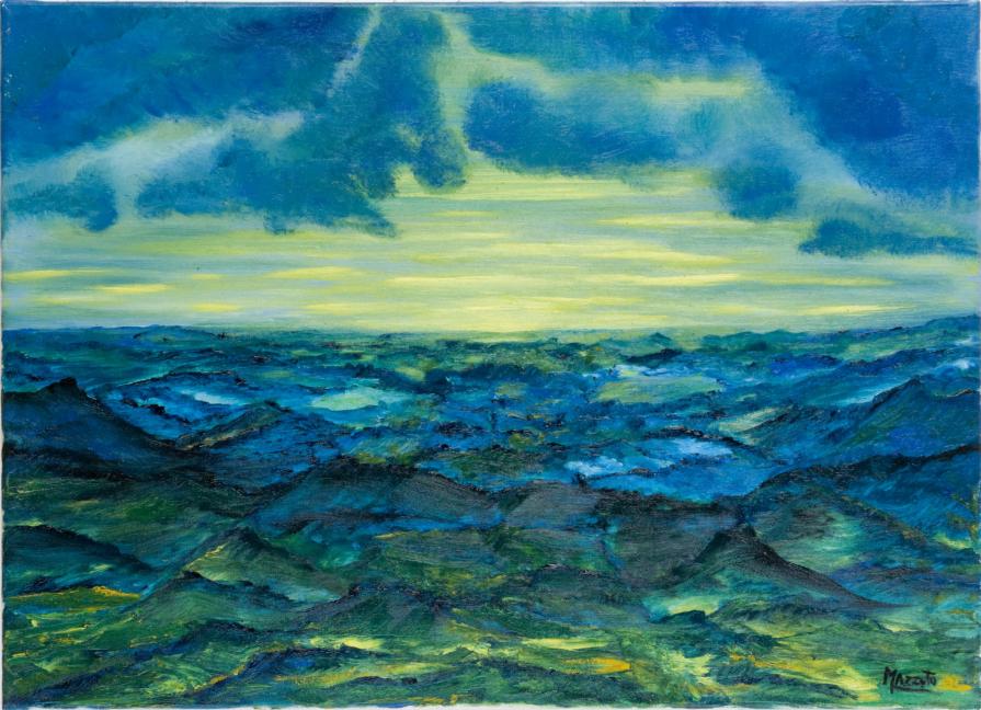 TRAMONTO IN VERDE    olio su tela   cm70  x  cm 50   2002