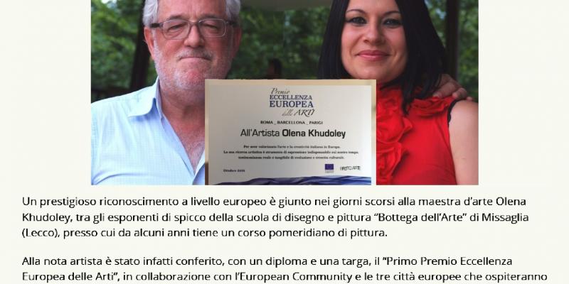 Premio Europeo per Olena Khudoley della “Bottega dell’Arte” di Missaglia