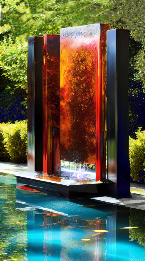 Fountain Sculpture Design- oxidized steel and black granite