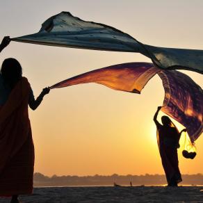 Drying sari, India