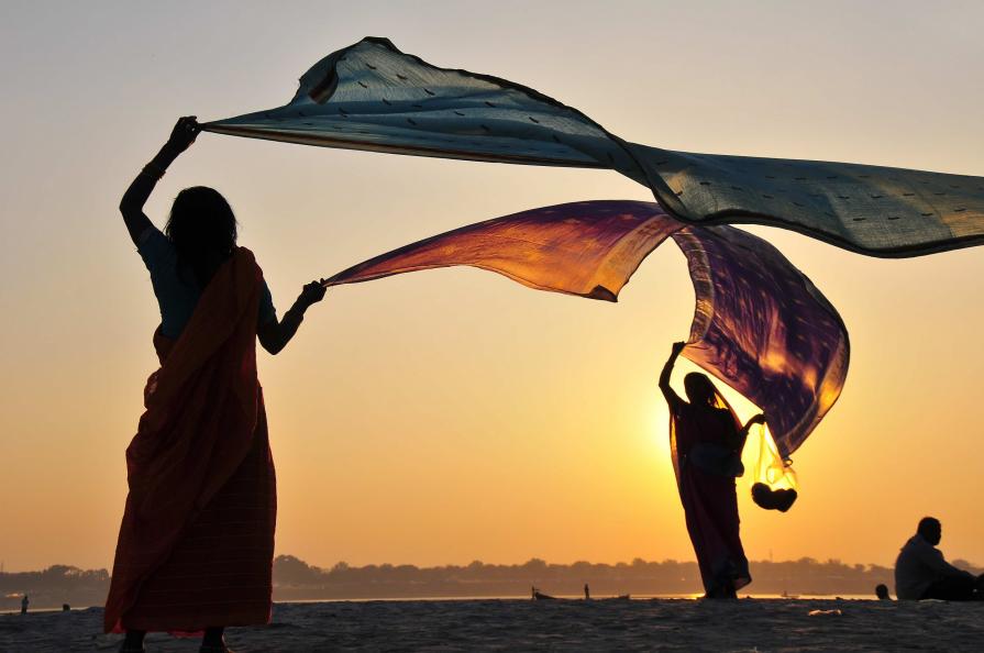 Drying sari, India