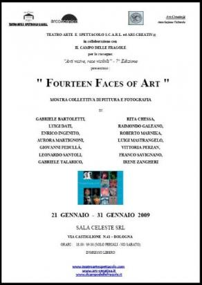 Locandina Mostra Collettiva Fourteen Faces of Art in Sala Celeste Bologna