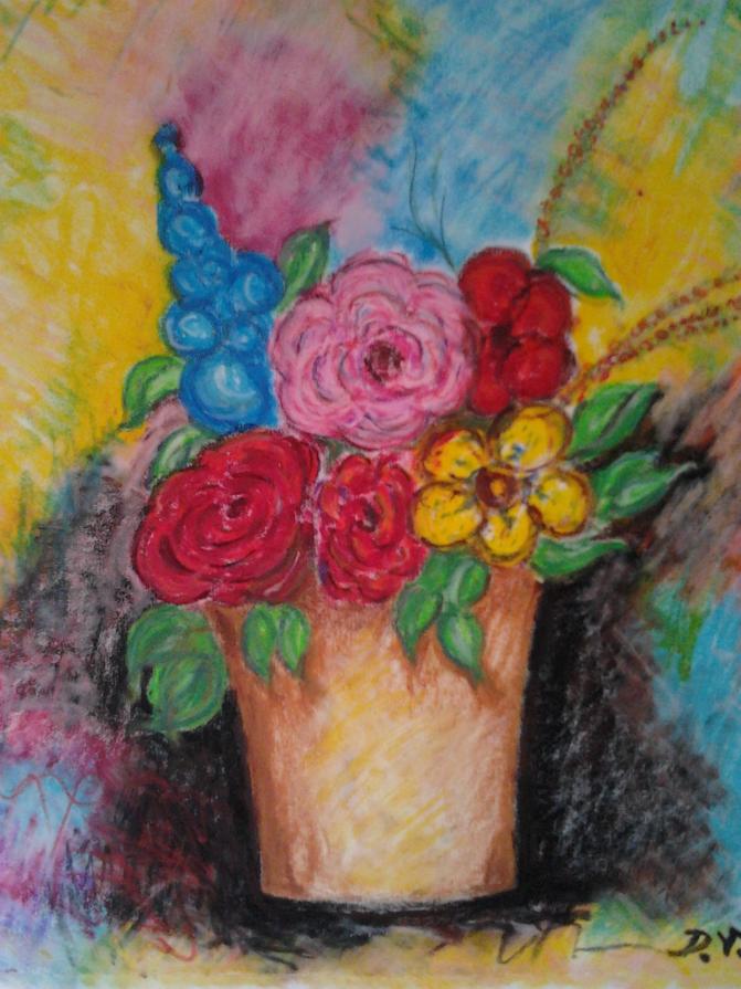 "Flowers" Oil Pastel,su carta velluto.