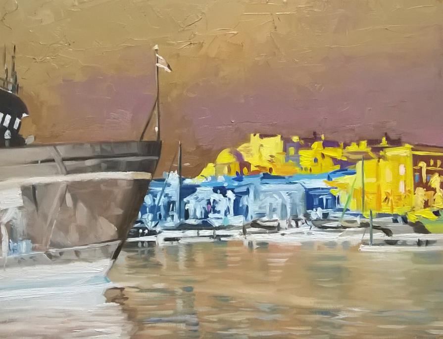 Salvo Castellese - Porto di Milazzo - olio su tavola - 31 x 24