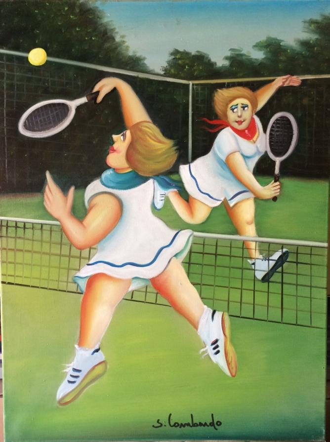 Salvo Lombardo - Le tenniste - olio su tela - 60 x 80