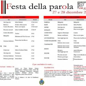 FESTA DELLA PAROLA: IL VIANDANTE (a cura Sefora Cardone Onlus): 27 dicembre 2015, "Schiavone Abbigliamento" (ore 17,00/18,00 - V. Due Torri, n° 35/37, Potenza) - 28 dicembre 2015, "Libreria Senza Nome" (ore 17,00/18,00 - V. Due Torri n° 36).