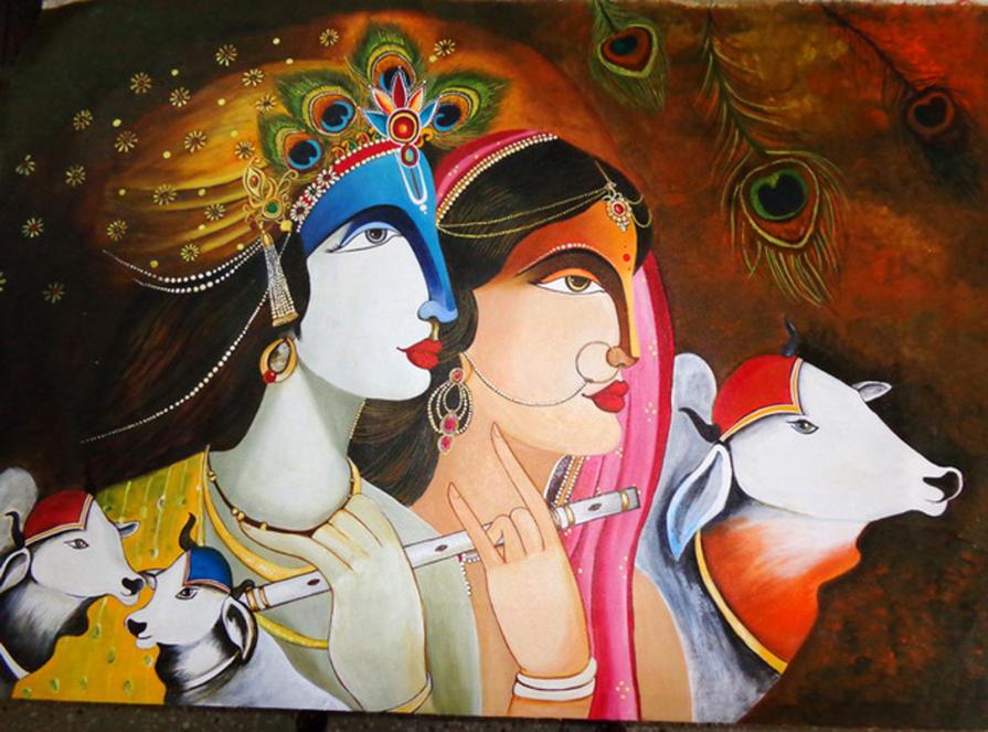 Krishna and Radha- Original Acrylic Painting