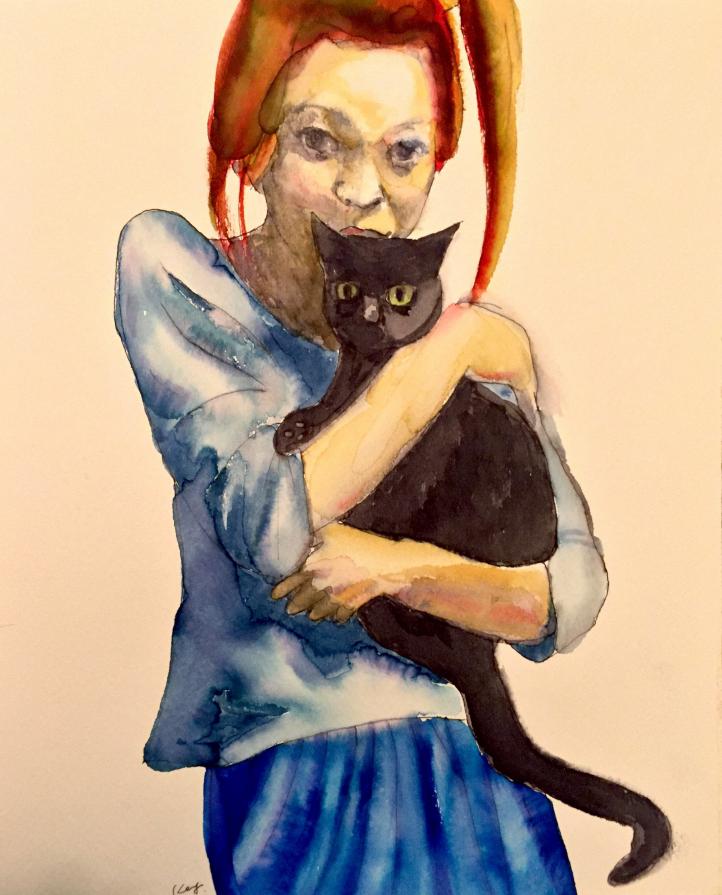 A Young Woman with Her Cat