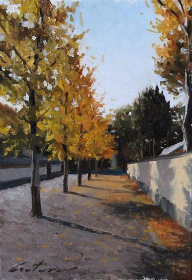 Autumn at the Imperial Palace - oil painting on canvas board