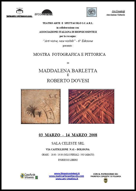 Locandina Mostra Roberto Dovesi e Maddalena Barletta Sala Celeste Bologna