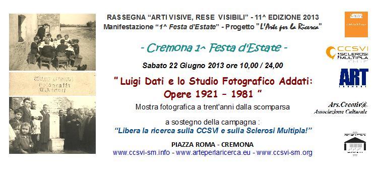 Invito Mostra retrospettiva di Luigi Dati e dello Studio Fotografico Addati in Piazza Roma Cremona