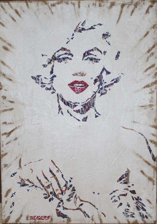 “ Nivea Marilyn Monroe ” Artista VANARI  tecnica utilizzata: Tecnica mista Whip Art, l’arte a colpi di corda. Base di stucco su legno multistrato e iu