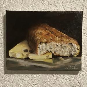 Ciabatta e Formaggio Olio su Lino 25 x 20 cm