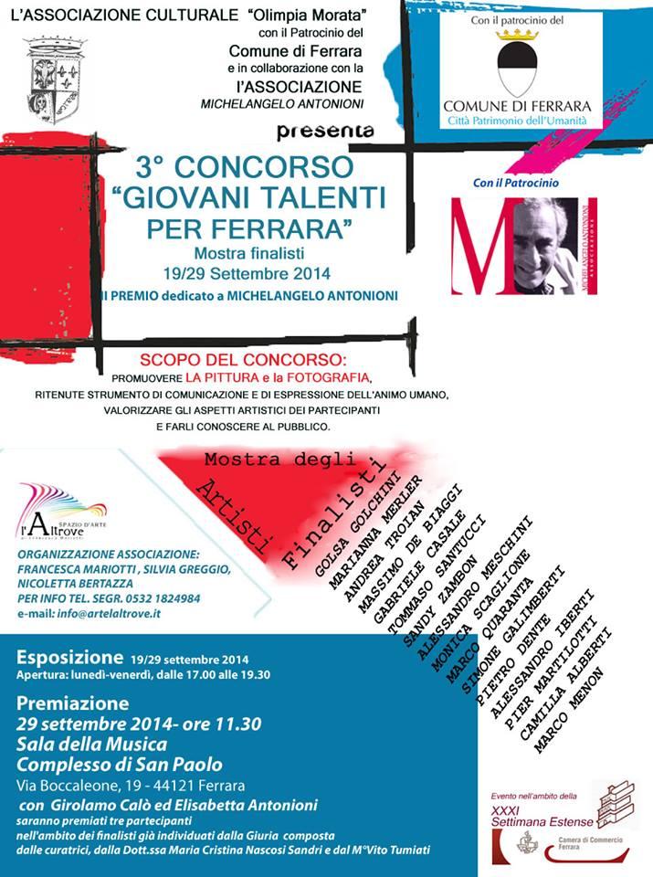 3°Concorso GIOVANI TALENTI PER FERRARA- Premio M. Antonioni.