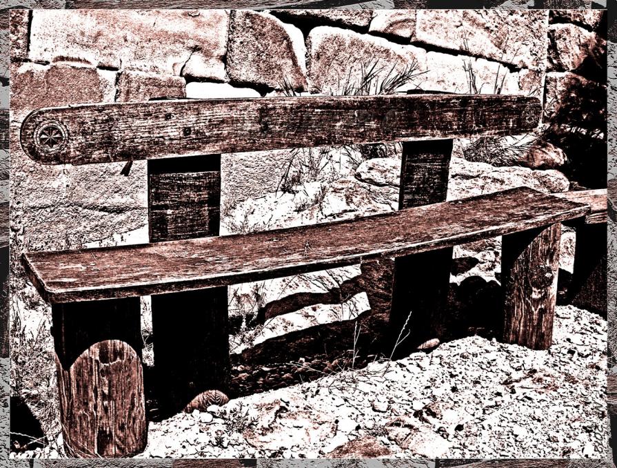 Old Wooden Bench with Carvings