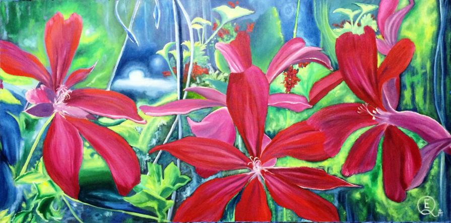 Ester Q (Italia) - Inside the garden - olio su tela - 50 x 100