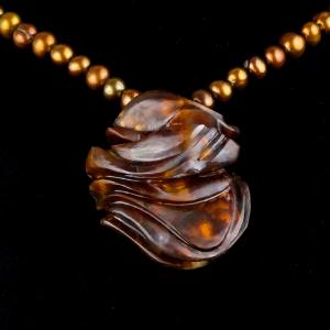 necklace; fire agate, pearls