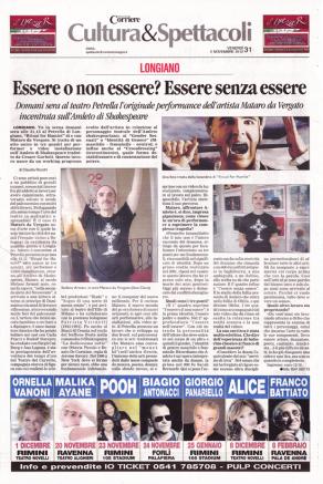 Press Article about Ritual for Hamlet - Performance by Mataro da Vergato