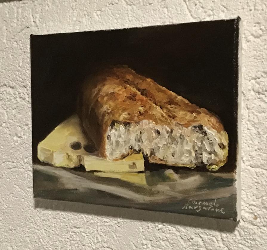 Ciabatta e Formaggio Olio su Lino 25 x 20 cm