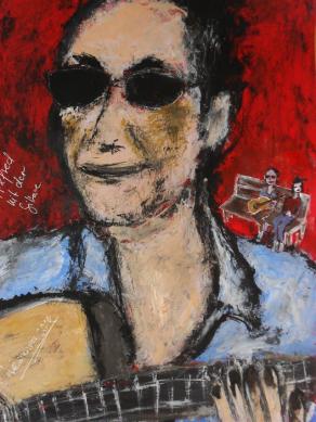 Alfred and his guitar Memory of Alfred .. the street musicians-Acryl auf Karton,70 x 50 cm